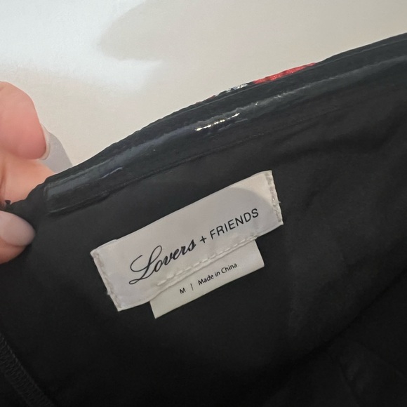 Lovers + Friends Allie Black Red Blue Floral Metallic Mini Off Shoulder Dress - Picture 6 of 8